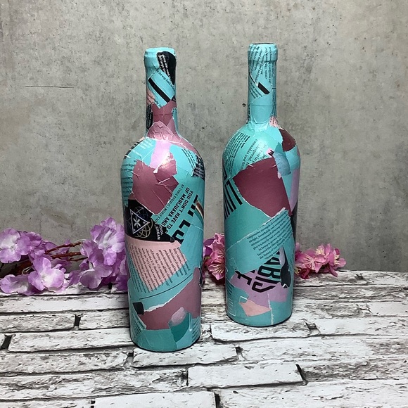 🌺 2PC DECOR BOTTLE DESIGN HOME DECORATION TEAL HOME COLLAGE ART DISPLAY SET - Picture 3 of 8